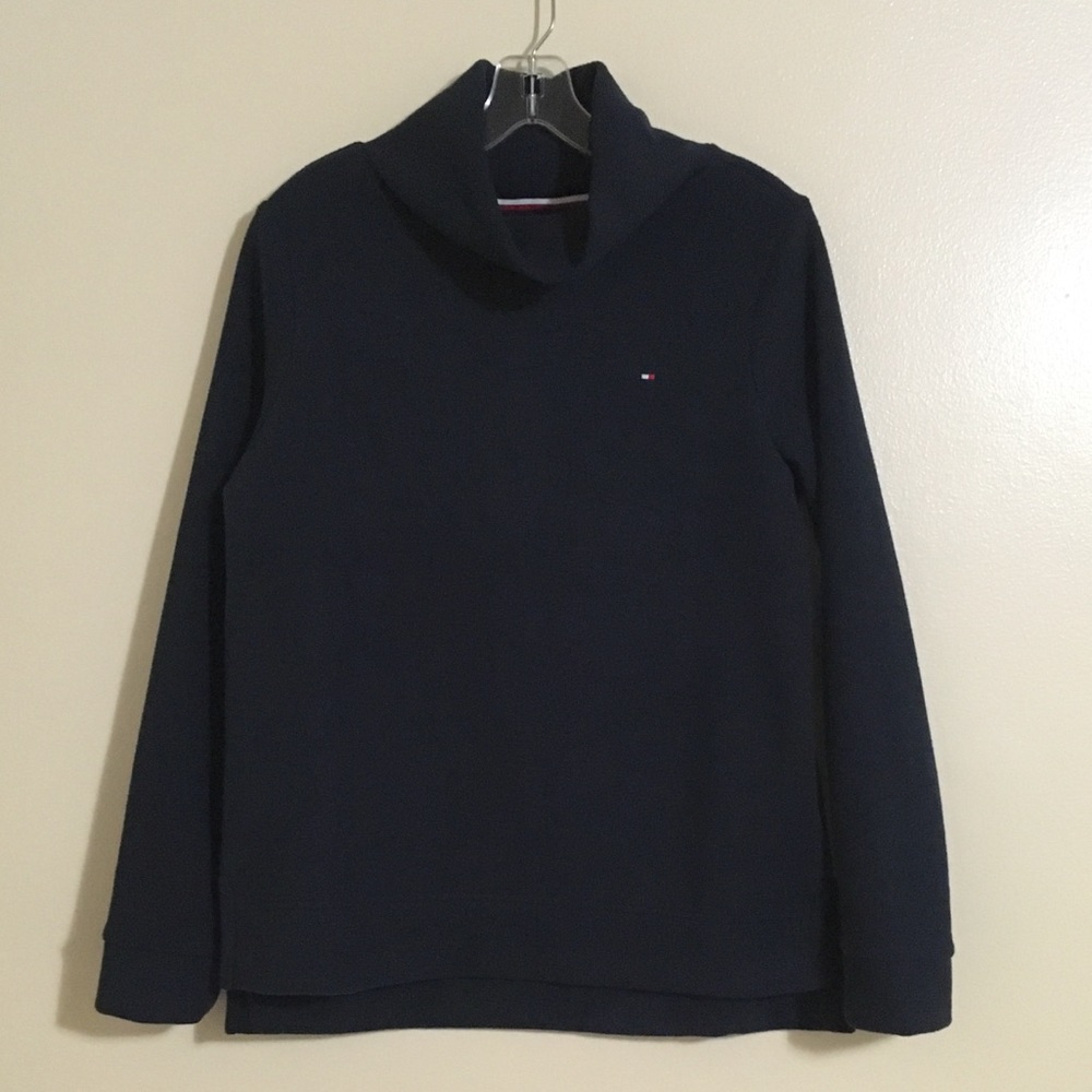 Tommy Hilfiger Small Blue Fleece Pullover NWT Cowl Neck Longer Back Hem